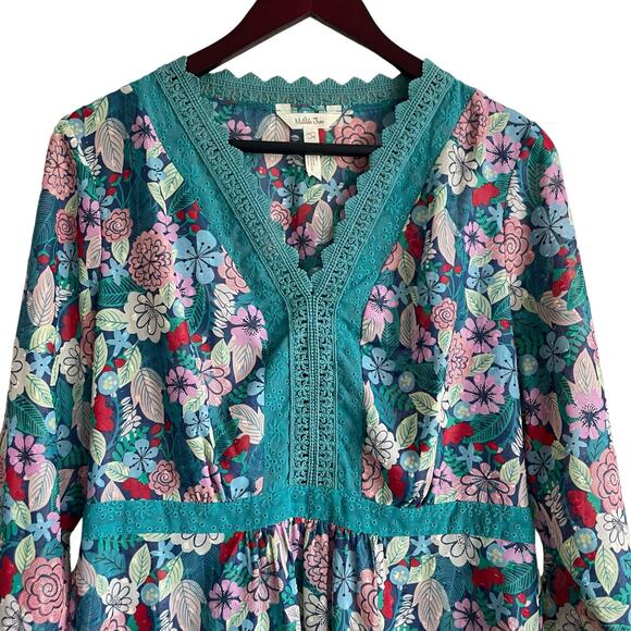 Matilda Jane Women Catalina Floral Babydoll‎ Top L Teal Cottagecore Y2K Boho - Picture 13 of 14